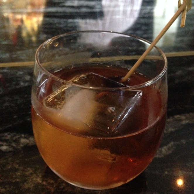 Hotel Ella's manhattan, served on the rock(s), the only way to drink it if you ask me.